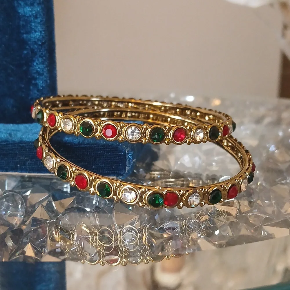 NWOT Elegant Gold Multi-Color Stone Bangle Bracelet Set